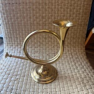 Vintage Solid Brass French Horn Candle Holder Valsan Portugal